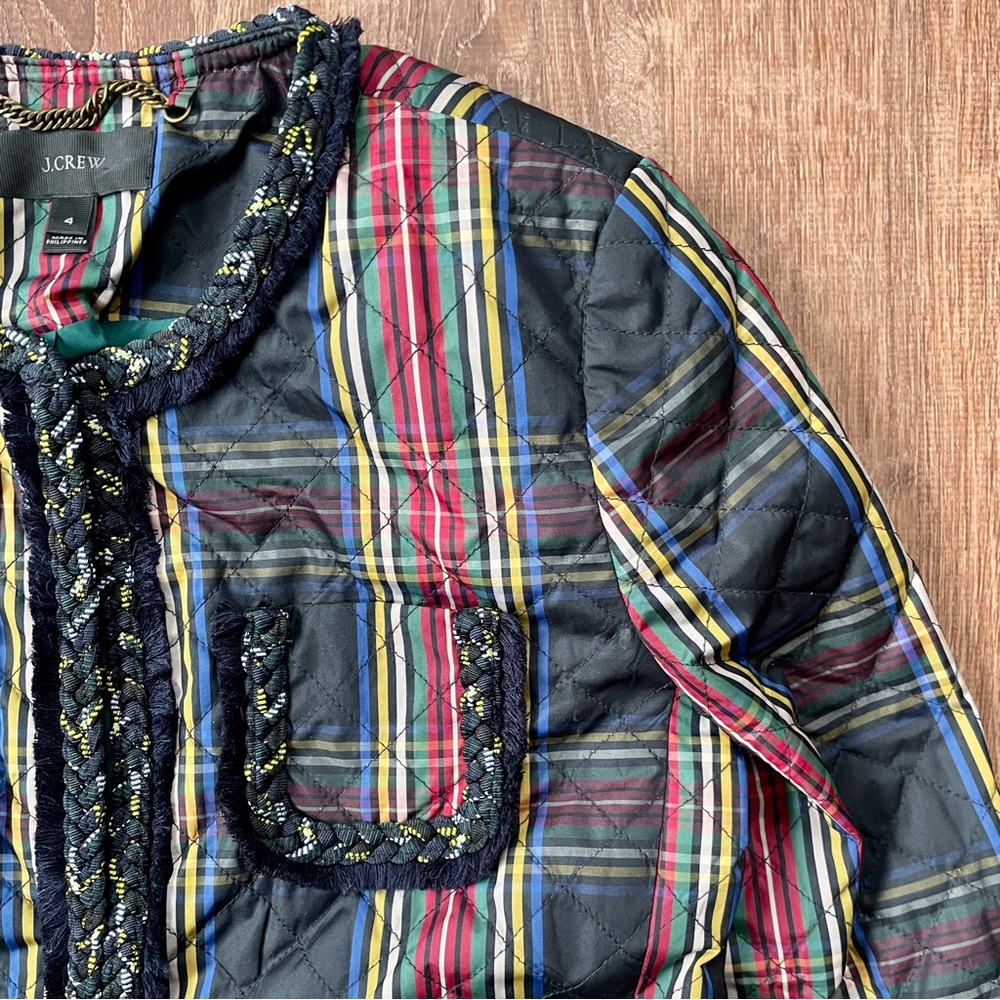 J. Crew Stuart Tartan Plaid Long Sleeve Boxy Fit Jacket Quilted 4 F7503 - Picture 5 of 10